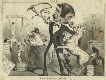 הנרי ברג - קריקטורה המציגה אותו כאוהב בע"ח אך שונא אדם - מאה 19. הנרי ברג (1813 – 1888) היה אחד החלוצים המרכזיים במאבק לזכויות בעלי חיים באמריקה וזכה לכינוי 'המלאך במגבעת'. הוא פעל נמרצות נגד התעללות בסוסים ונגד קרבות כלבים – פעולות אשר ייחסו לו שנאה כלפי בני אדם (משום שפגע בפרנסת העגלונים ומפעילי הקרבות). ברג היה נתון תחת מתקפה תקשורתית וחברתית ואף תחת איומים על חייו, אך המשיך בפועלו. בנוסף, הקים את הארגון הראשון בעולם נגד התעללות בילדים.