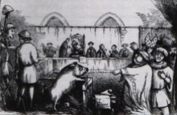 שנת 1457 - חזירה מואשמת ברצח על דוכן הנאשמים. משפטים נגד בעלי חיים התקיימו באירופה מאז המאה התשיעית והתפשטו מאוחר יותר לאמריקה עד המאה ה-20. החיות הועמדו לדין בדר"כ באשמת רצח בני אדם, מעשי סדום, פגיעה ביבולים ומטרד לציבור. עונשם היה לרוב מאסר, עינויים והוצאה להורג.