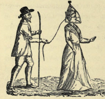 גבר מוליך ברצועה אישה סוררת ב'מצעד הבושה' - על האמצעים להשתקת נשים שמפרות את הסדר החברתי.